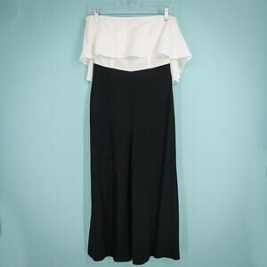 Intermix Size 2 Black White Sleeveless Crop Cropped Wide Leg Palazzo Jumpsuit